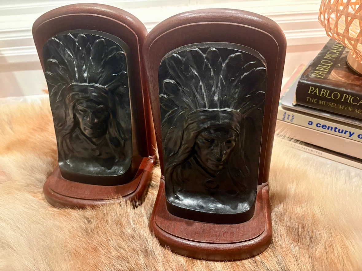 Vintage Native American Chief Head Bookends