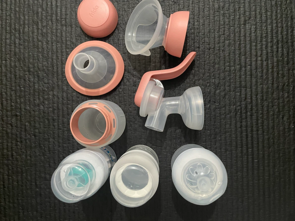 Frida Mom Breast Pump Parts with unused small bottles - photo 2