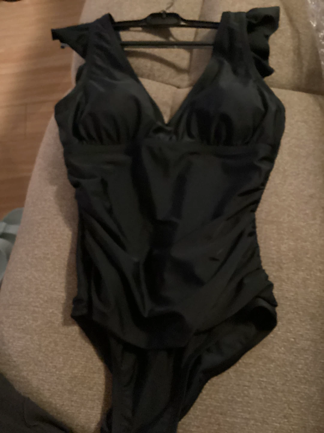 Black Swimsuit Women's Ruffle V-Neck - 8/S - photo 3