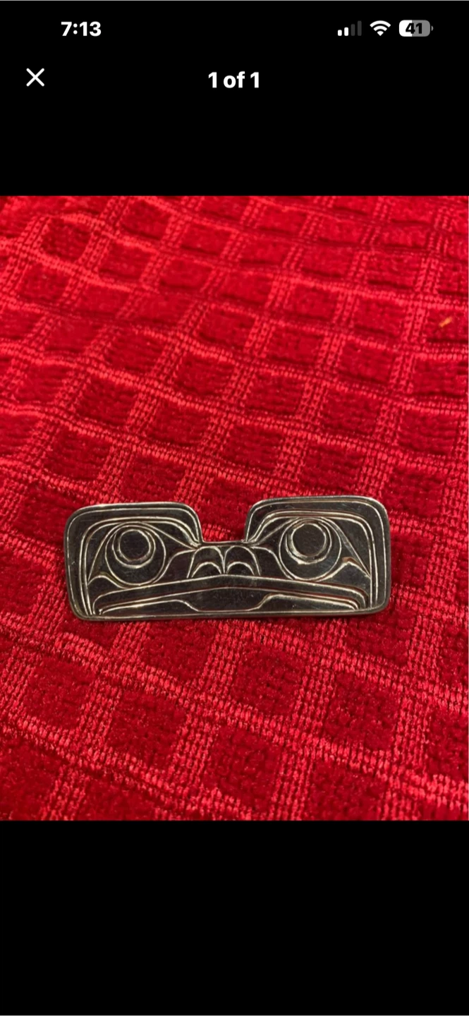 Sterling silver artisan carved Frog clan brooch