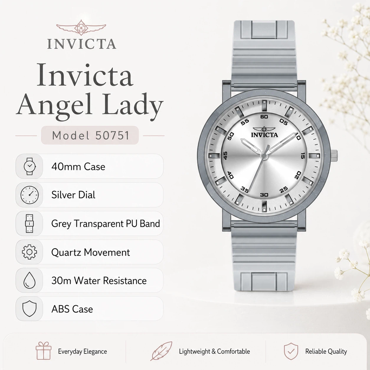 Invicta Angel Lady 50751 40mm Silver Grey Women’s Quartz Watch - photo 2