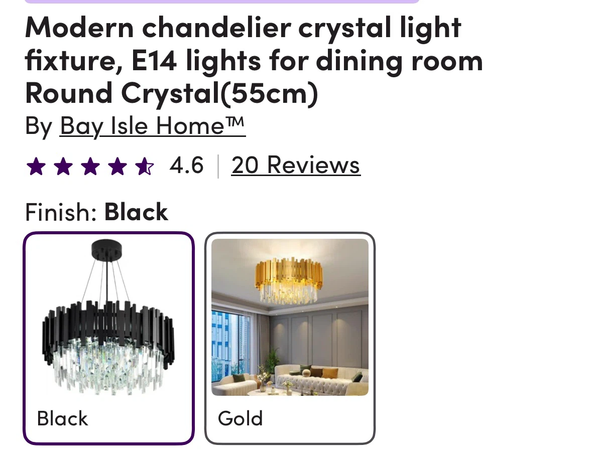 Modern Crystal Chandelier, Black, 55cm