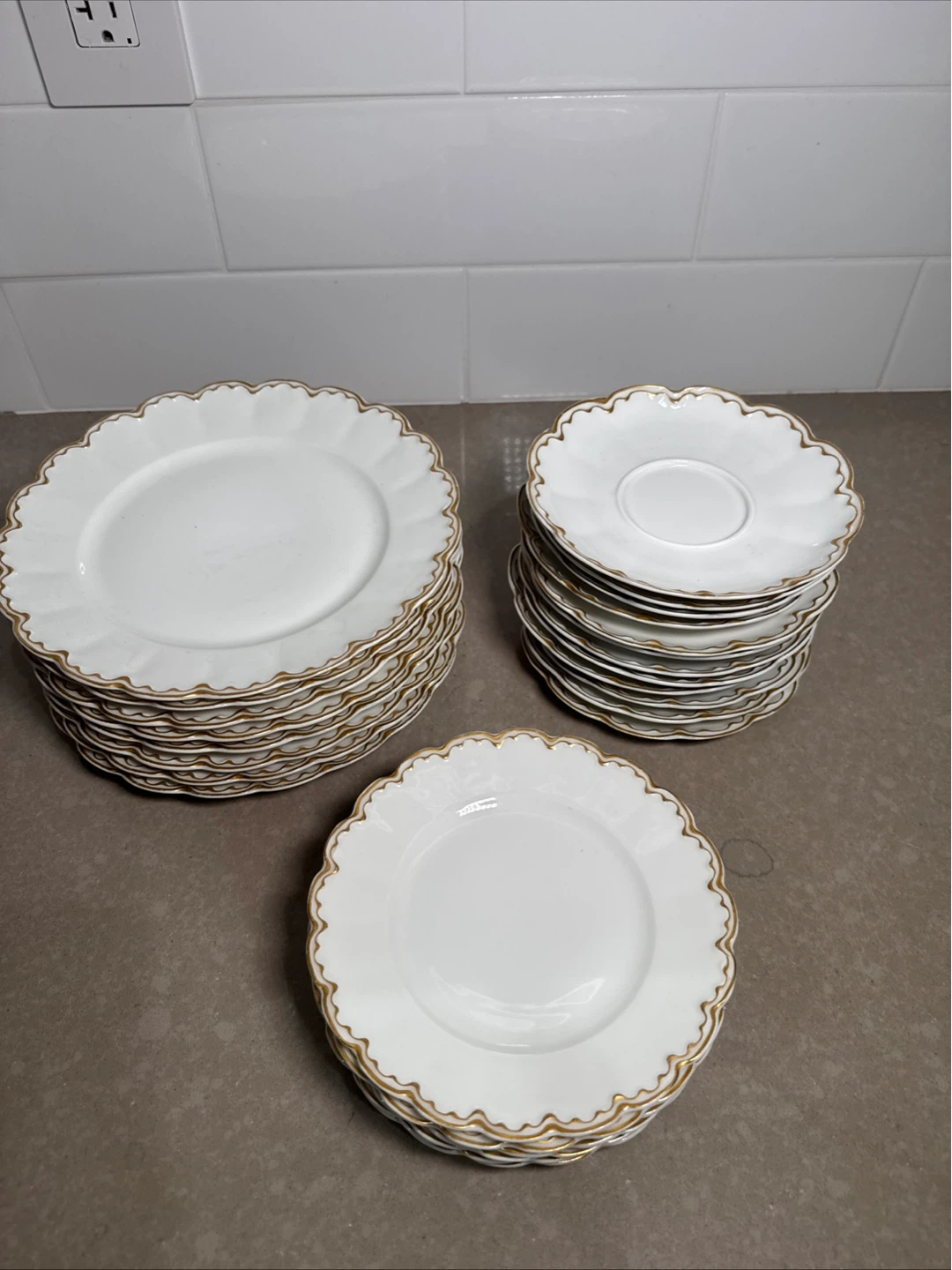 26 Pc Haviland France Limoges White Gold Rim Saucers
