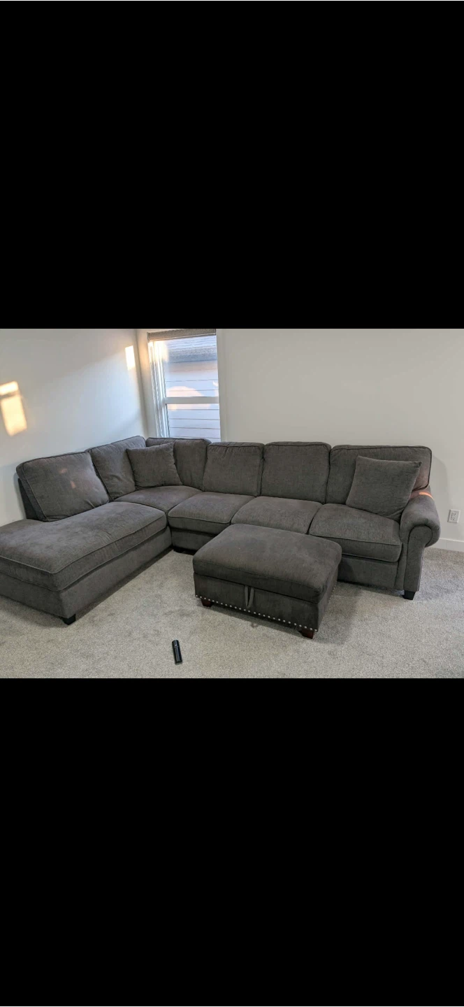 Dark Grey Sectional Sofa with Ottoman
