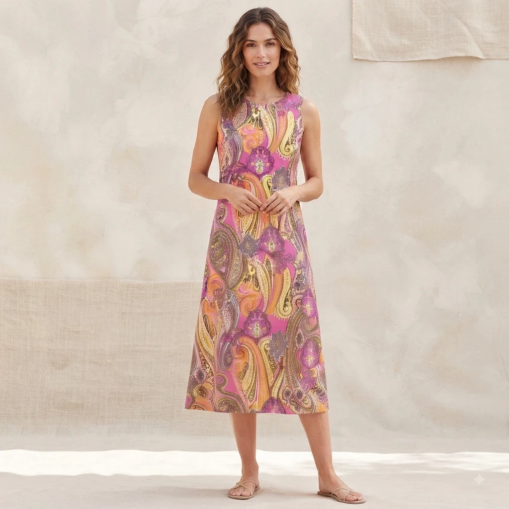 Tommy Hilfiger Pink Paisley Sleeveless Midi Dress Size 6 Summer