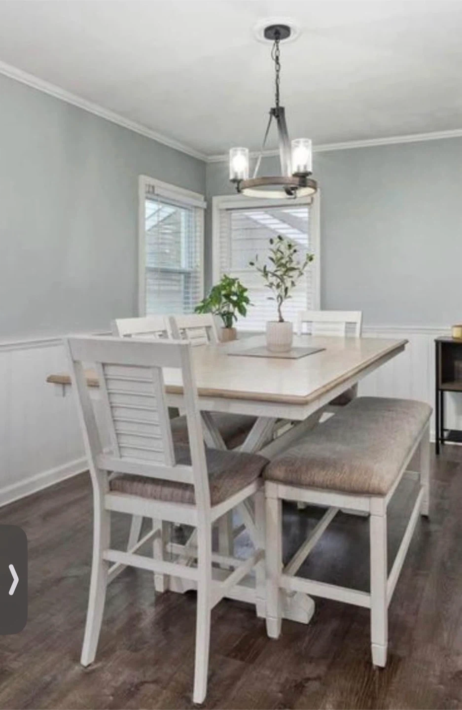Ashley’s White and Wood Dining Set with Bench