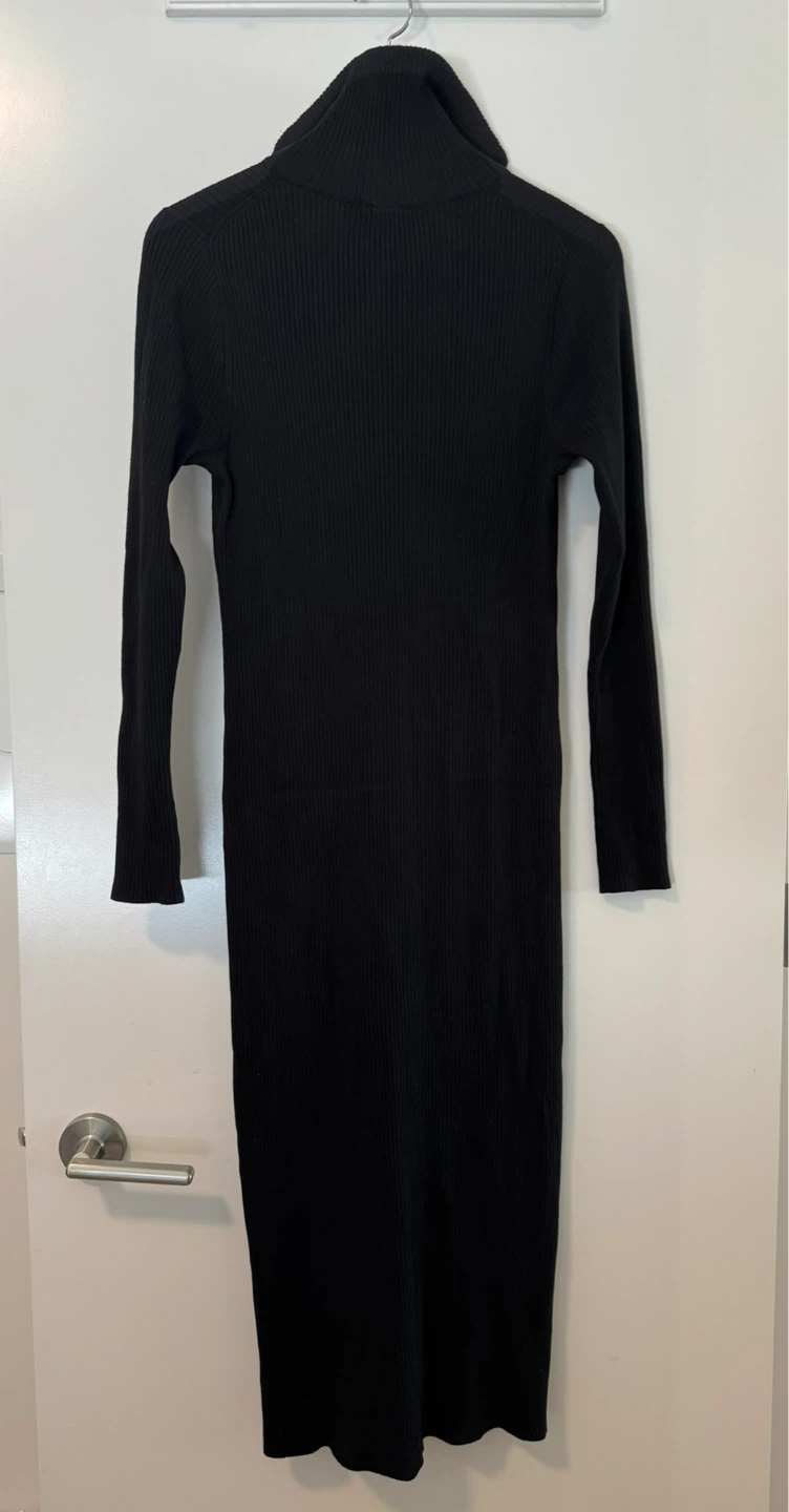 Uniqlo Black Ribbed Knit Half-Zip Midi Dress Size Small - photo 2