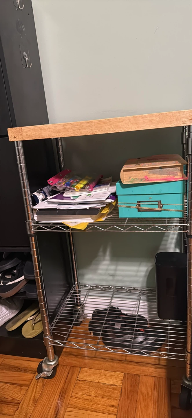 Wire Shelving Cart with Wood Top
