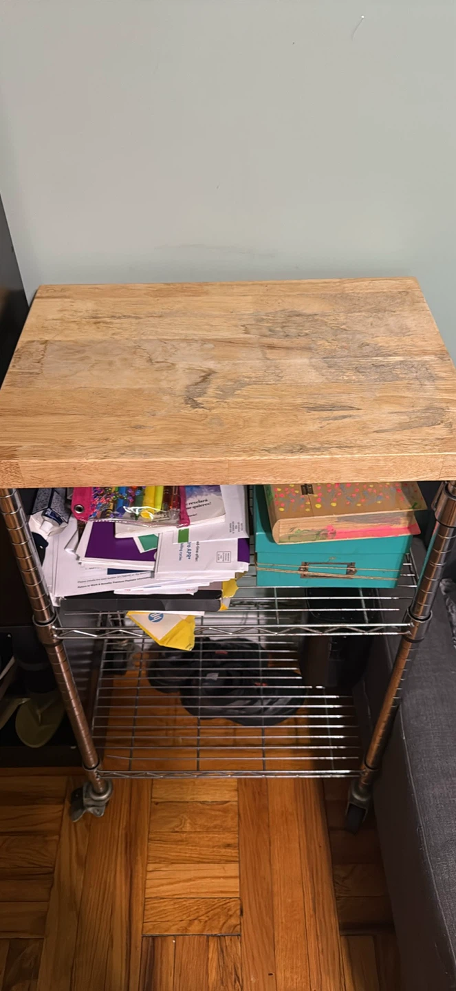 Wire Shelving Cart with Wood Top - photo 2