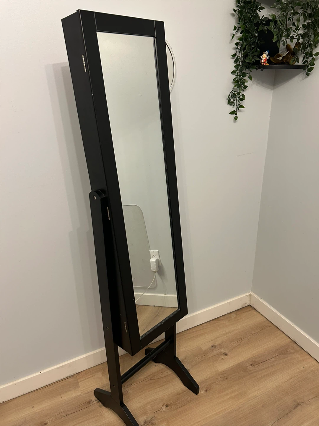 Black Standing Jewelry Armoire with Mirror