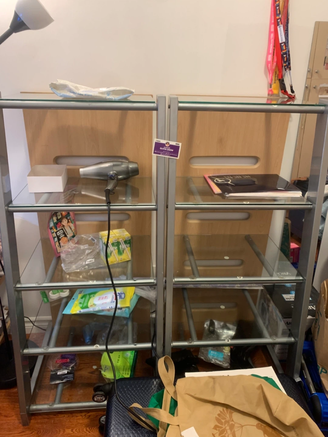 Set of 2 Modern Metal & Glass Shelving Units / Bookshelves