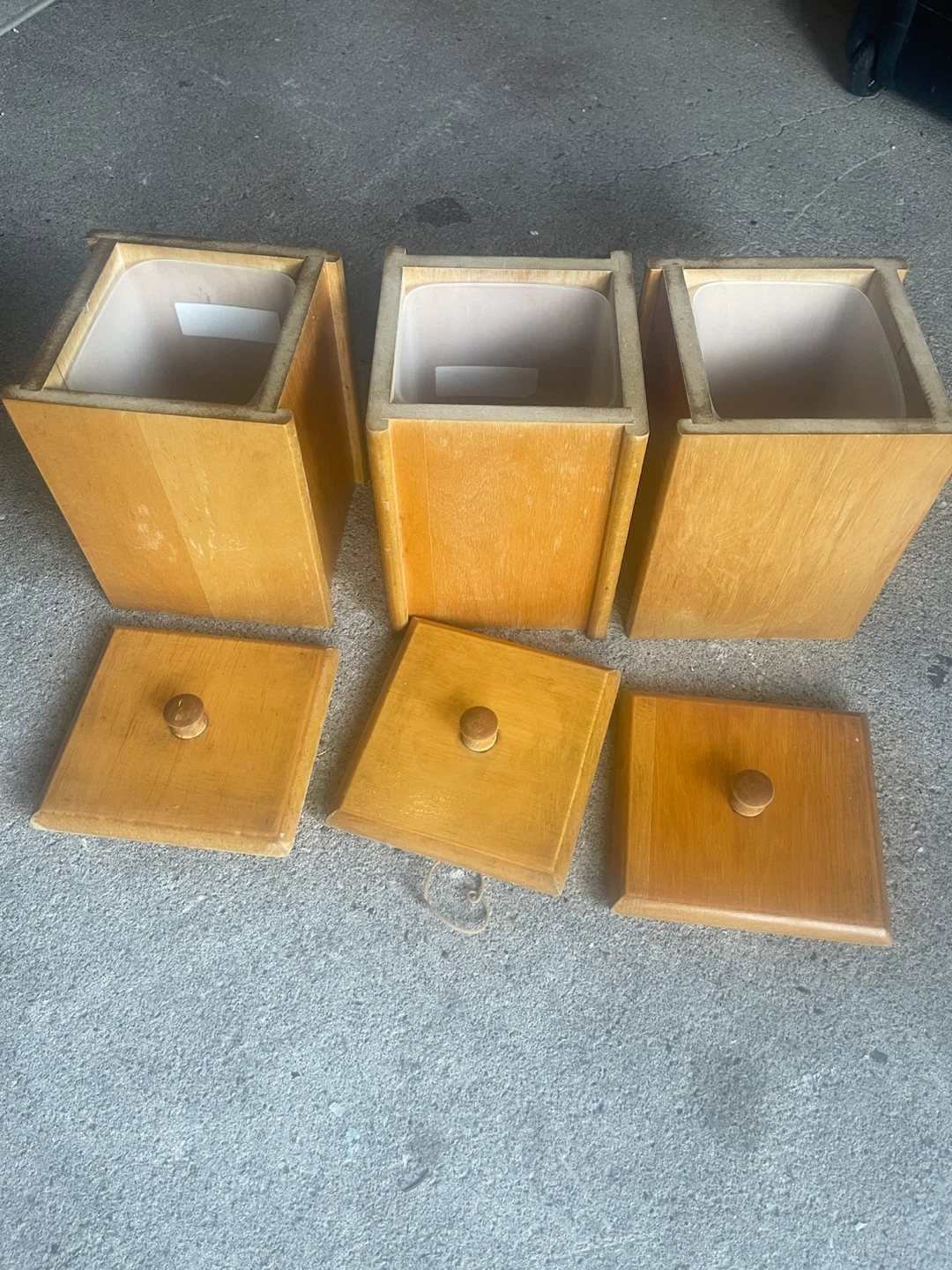 Set of 3 vintage wooden canisters