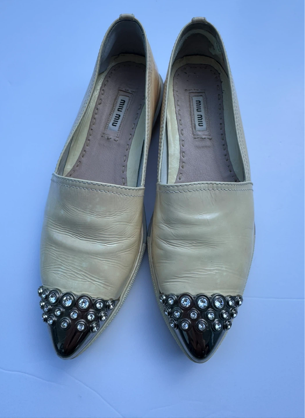 Miu Miu Crystal Cap Toe Patent Leather Flats Size 37