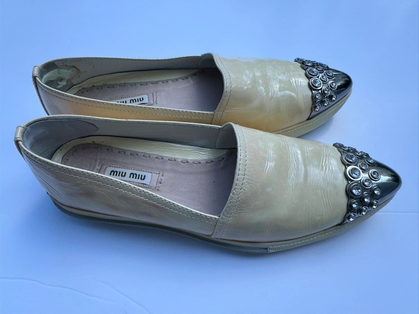 Miu Miu Crystal Cap Toe Patent Leather Flats Size 37 - photo 2