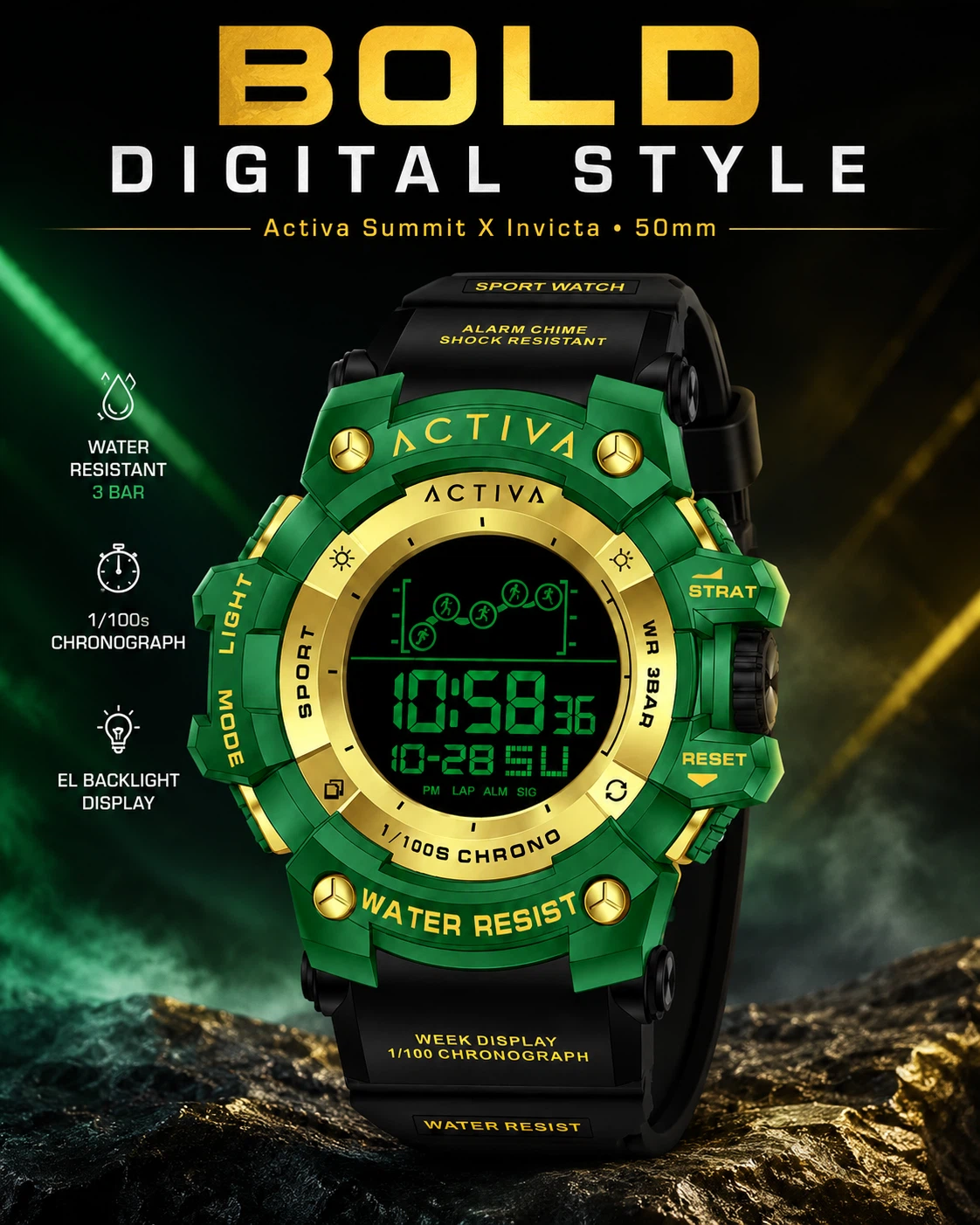 Activa X Invicta Summit 50mm Green Gold Digital Watch - photo 2