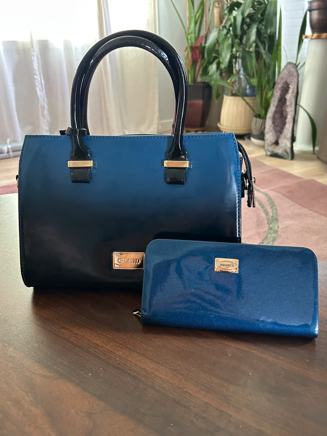Blue Bag and Wallet Set