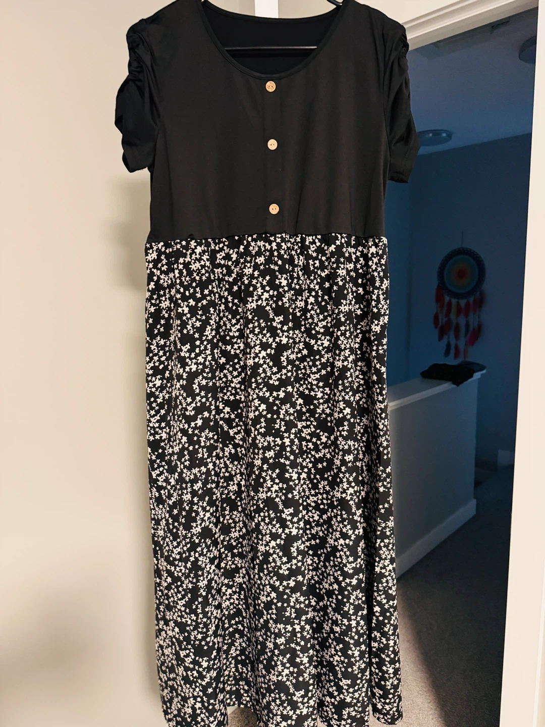 Black and White Floral  Maternity Dress