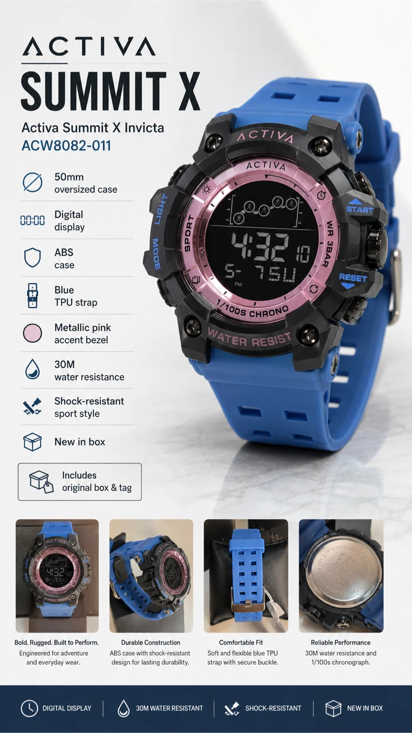 Activa X Invicta Summit 50mm Blue Pink Digital Watch - photo 2