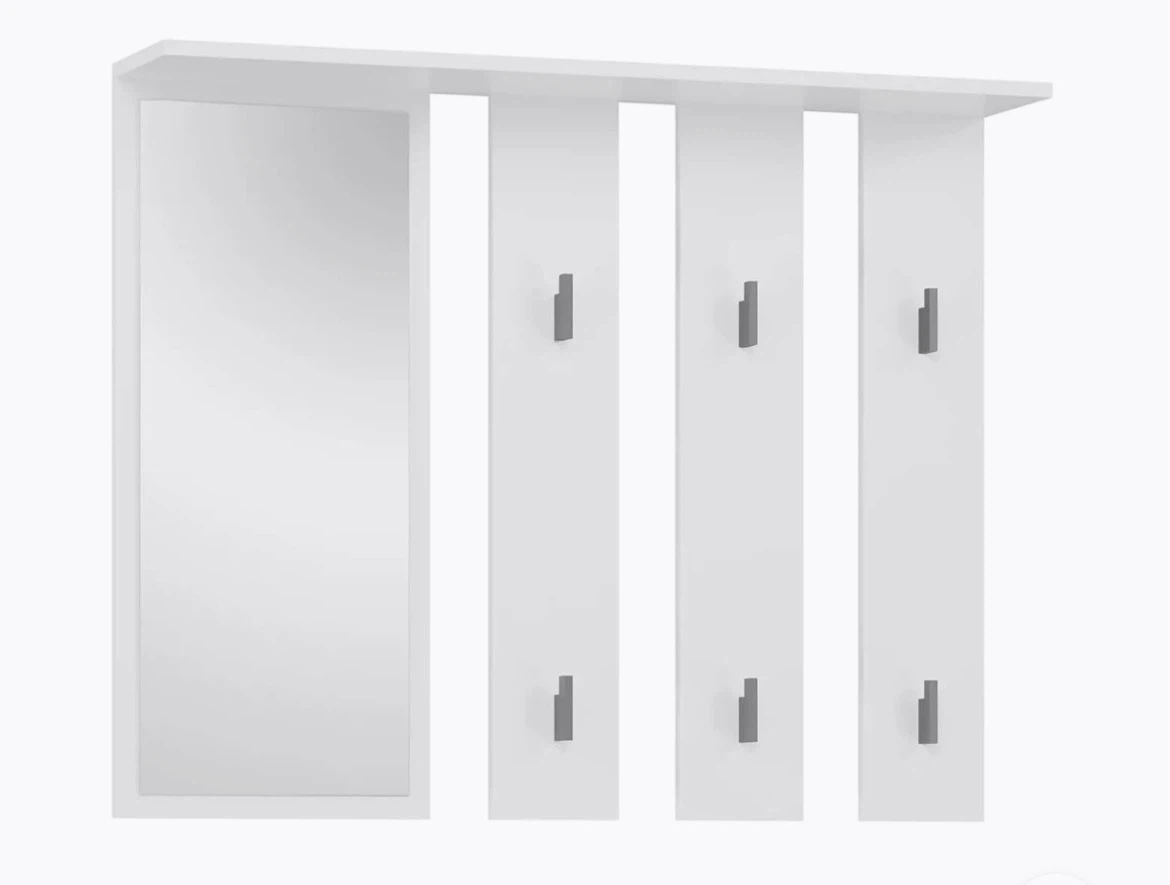 White Hallway Coat Rack with Mirror