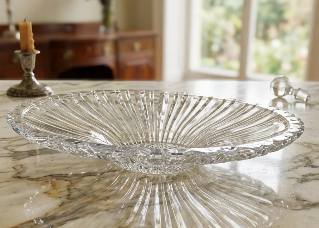 Stunning Vintage Large Heavy Sunbeam Starburst Crystal Bowl 15”