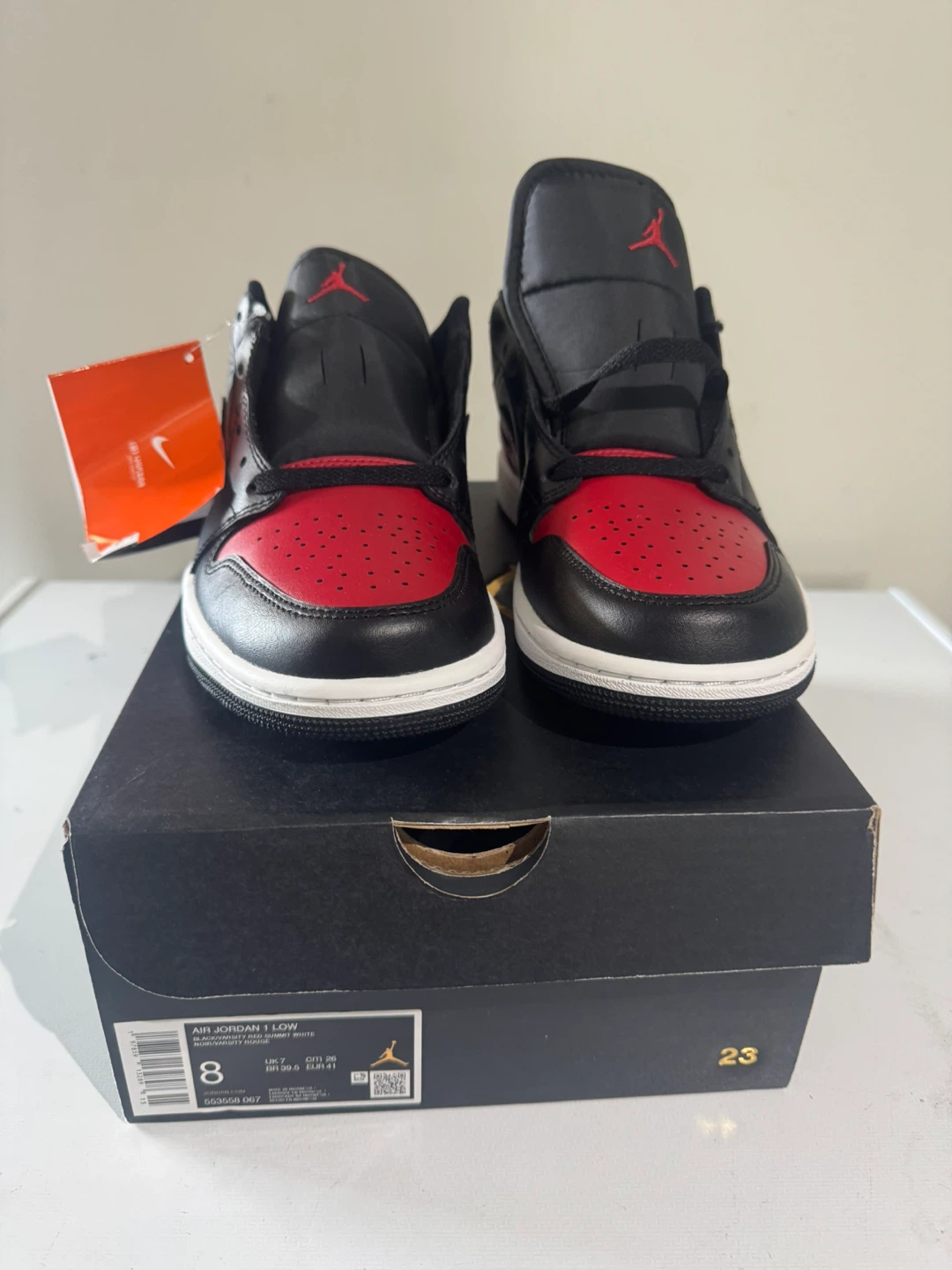 Air Jordan 1 Low- Black/ Varsity Res Summit White-Size 8 - photo 2