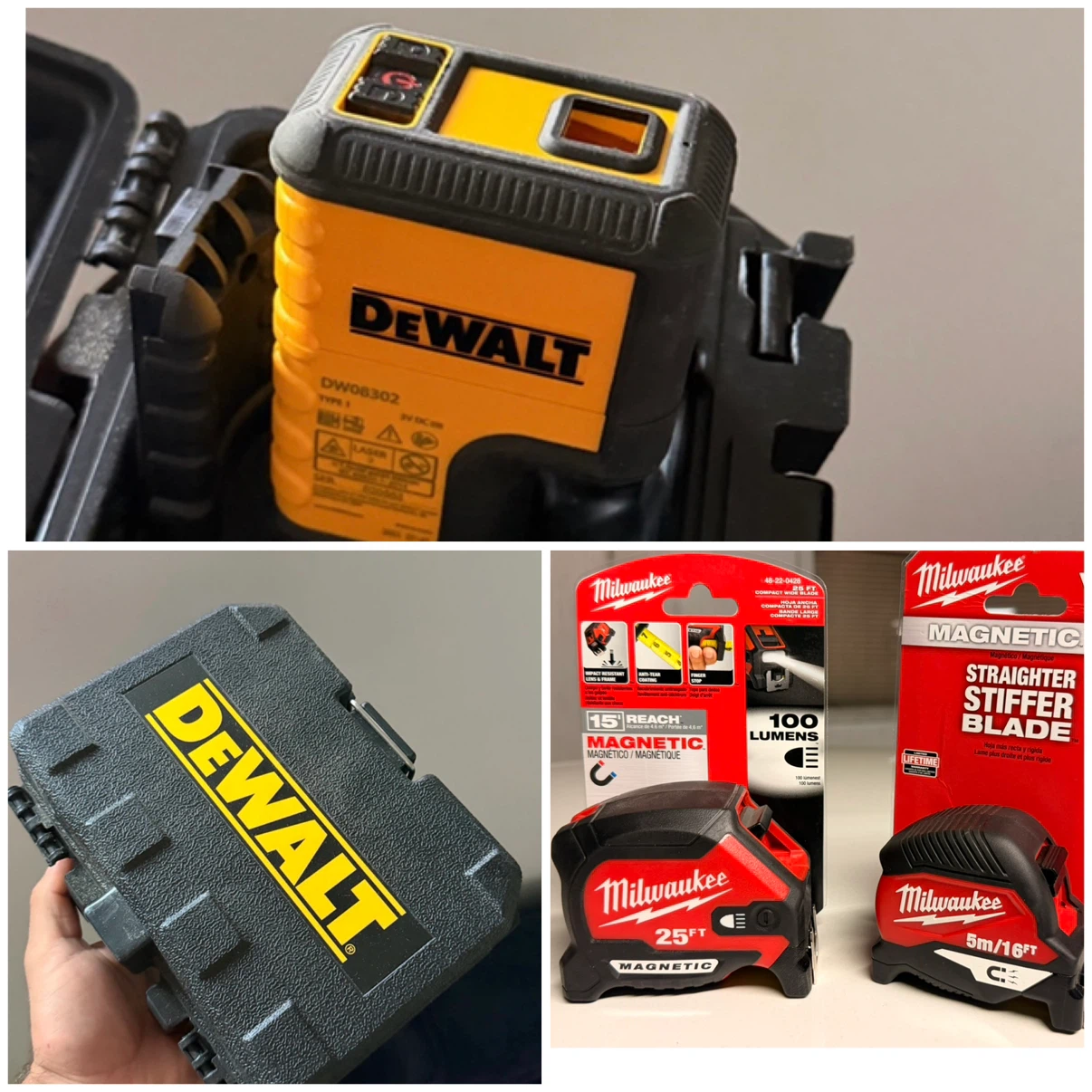 DeWalt DW0832 Laser Level Milwaukee measuring tape