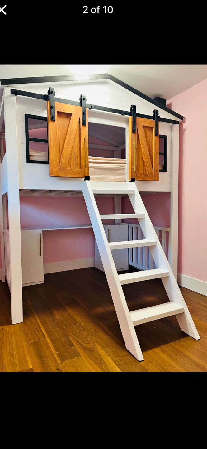 Double House Bunk Bed and Desk