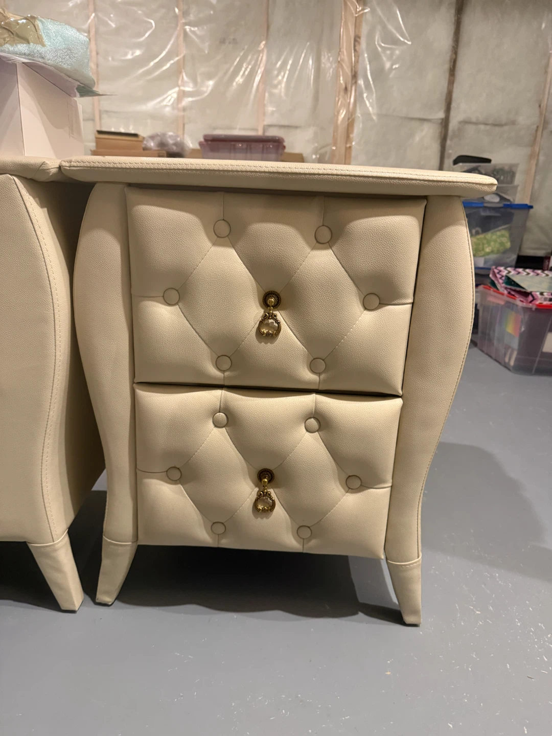 Cream Tufted Nightstand with 2 Drawers x 2