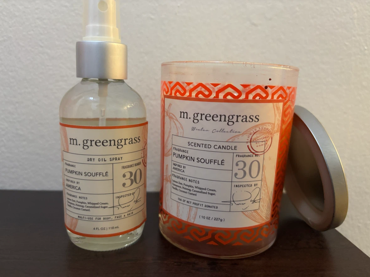 NEW-m.greengrass Pumpkin Soufflé Dry Oil Spray & Scented Candle