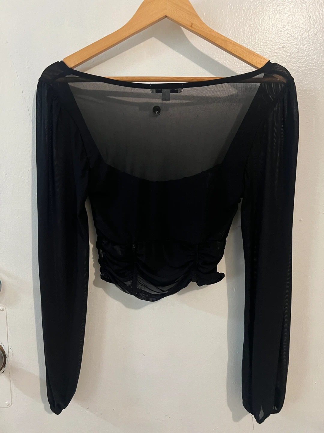 Emory Park Black Mesh Square Neck Ruched Top - photo 2