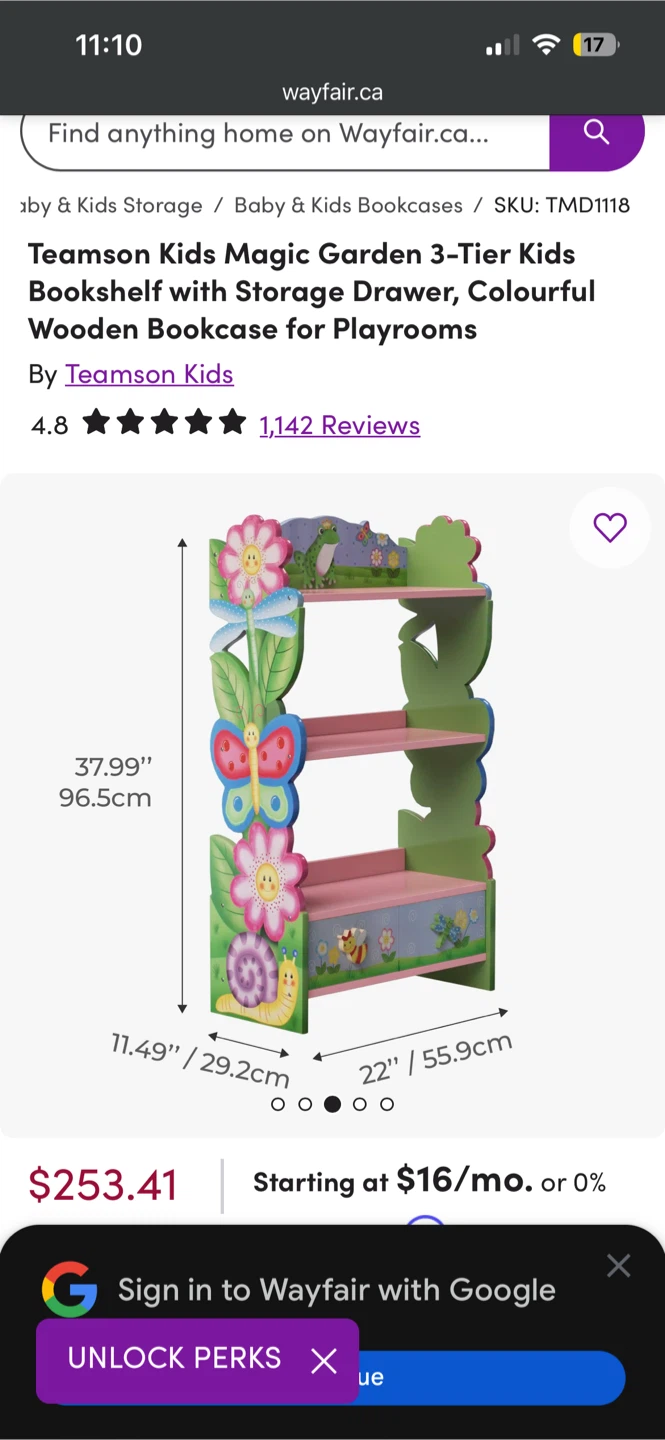 Teamson Kids Magic Garden 3-Tier Bookshelf