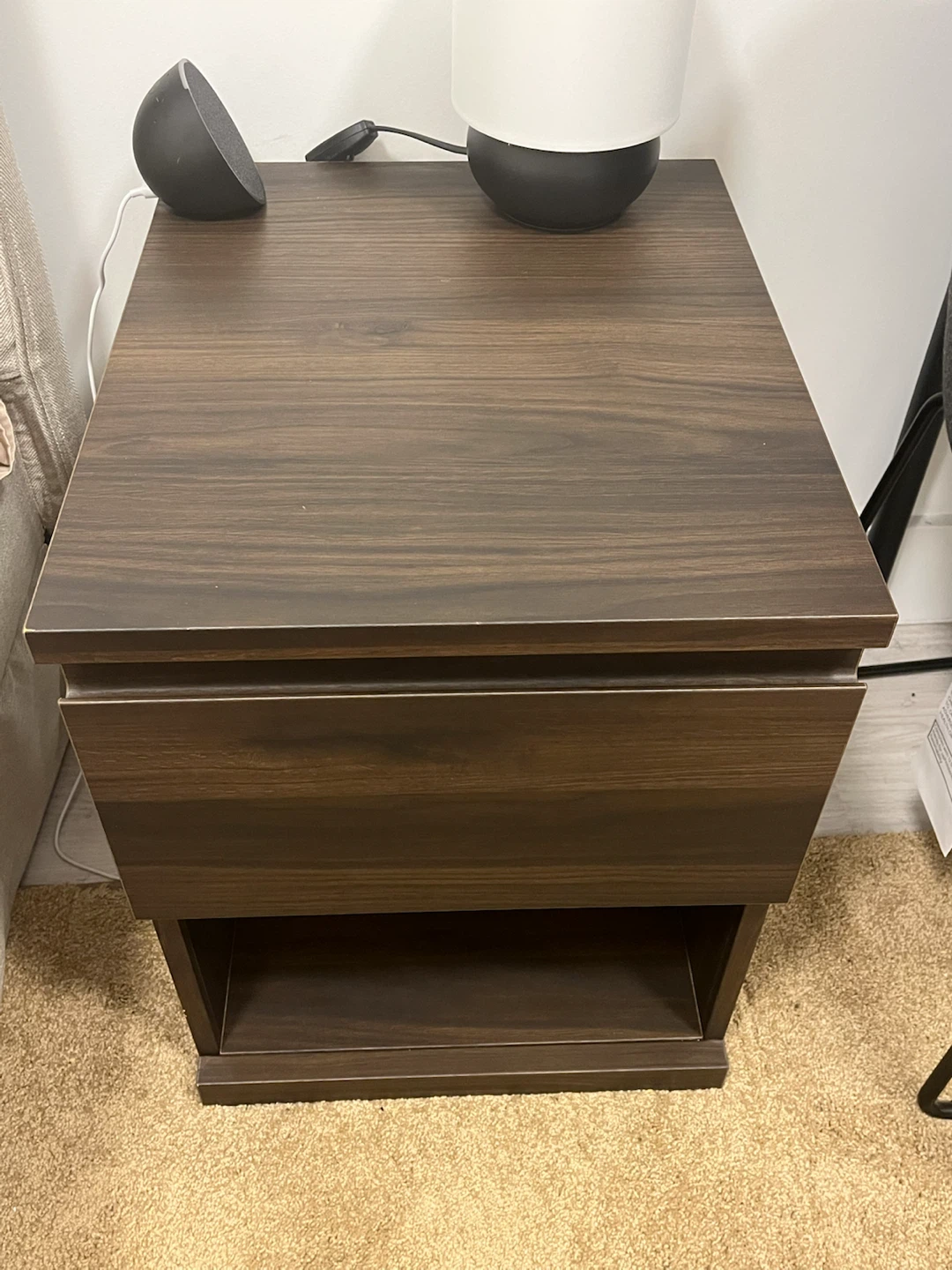Dark Wood Nightstand with Drawer - photo 2