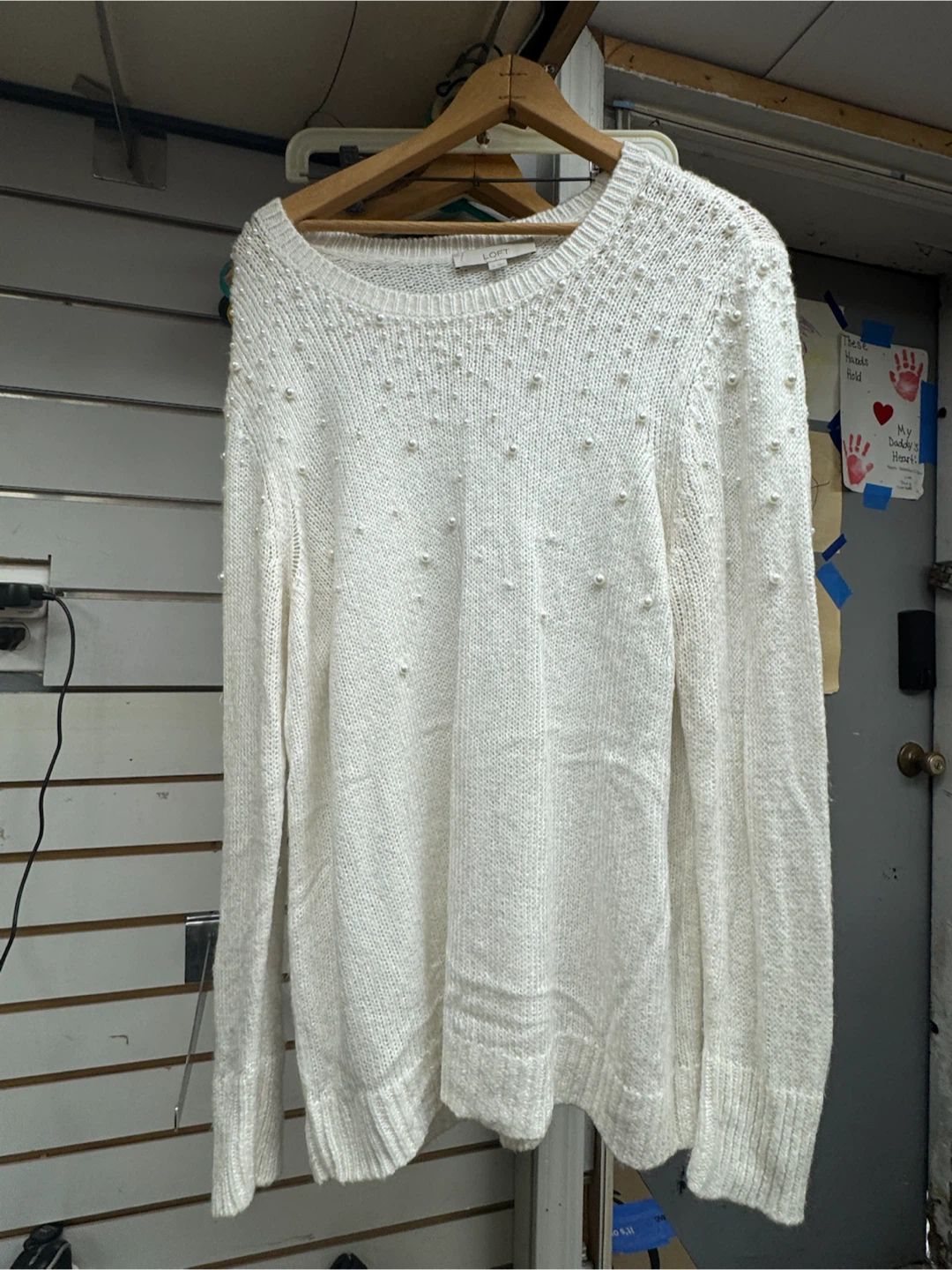 LOFT Pearl Embellished Sweater XL White