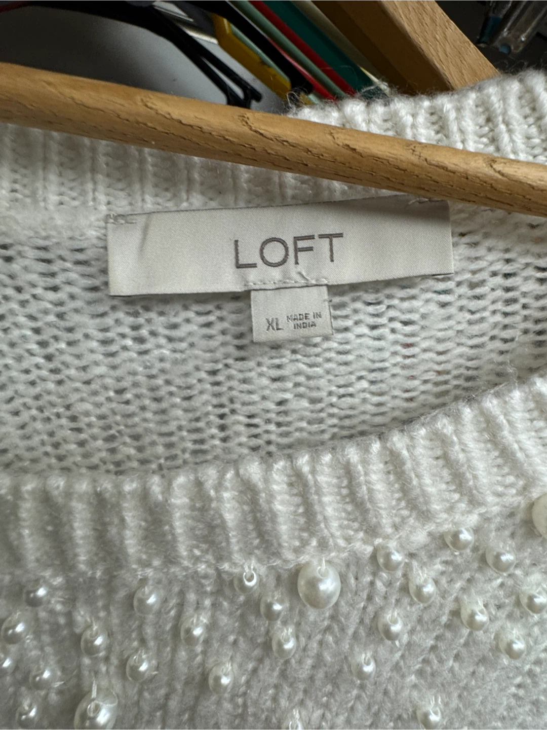 LOFT Pearl Embellished Sweater XL White - photo 3