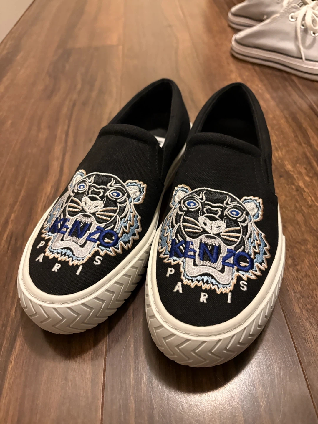 KENZO Paris Black Tiger Embroidered Slip-On Sneakers