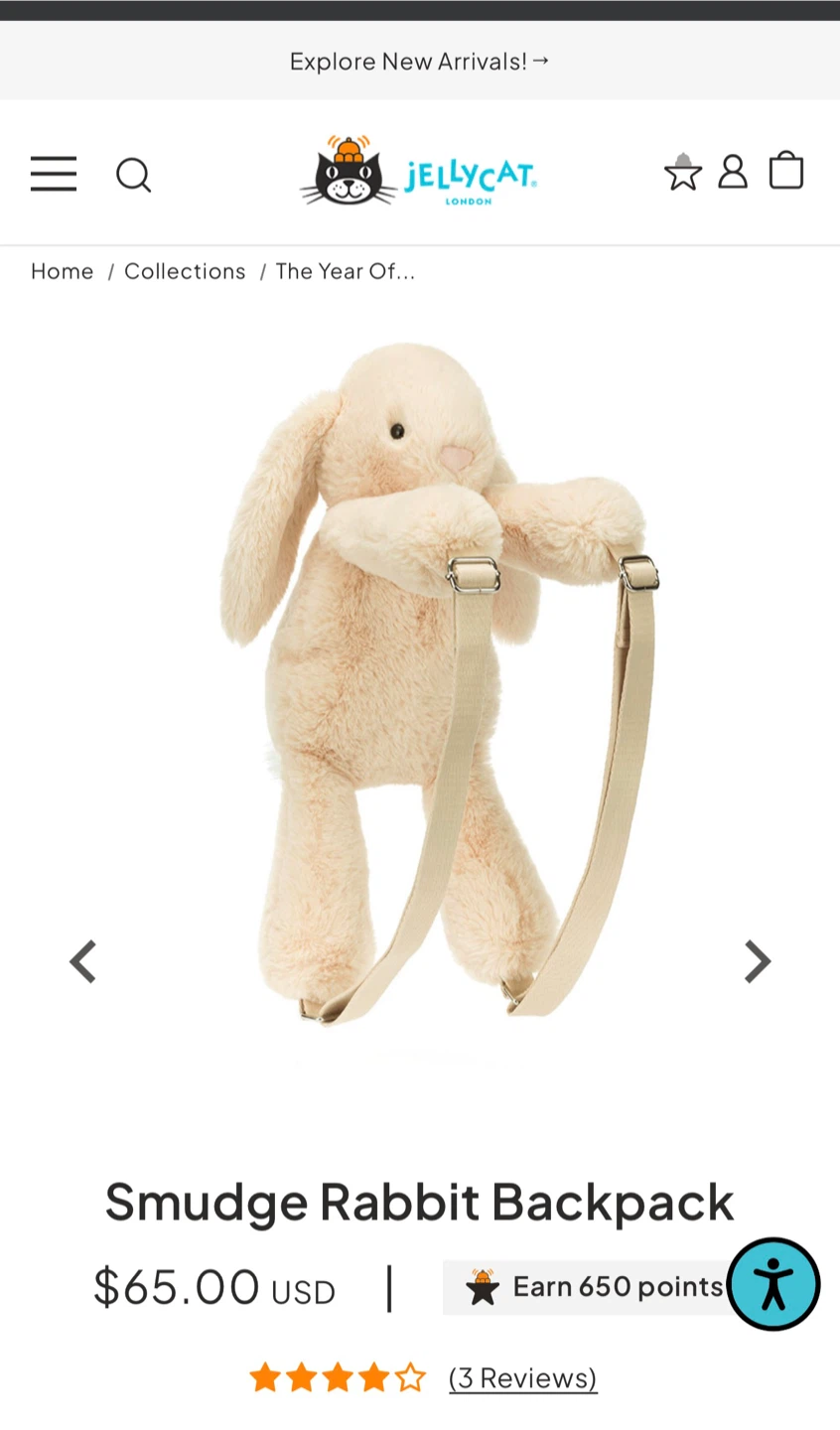 Jellycat Smudge Rabbit Backpack