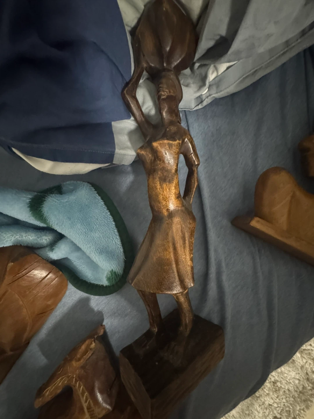 Wooden Figurine of Woman Carrying Basket