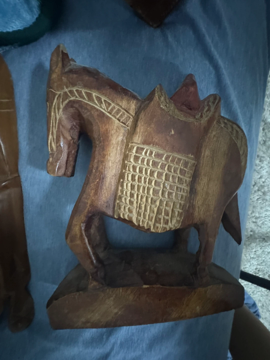 Wooden Horse Figurine with Saddle