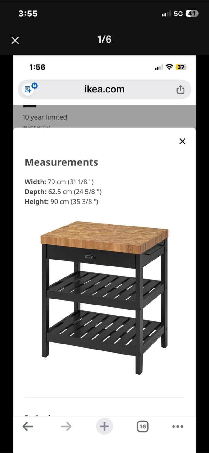 IKEA VADHOLMA Kitchen Island, Black/Oak