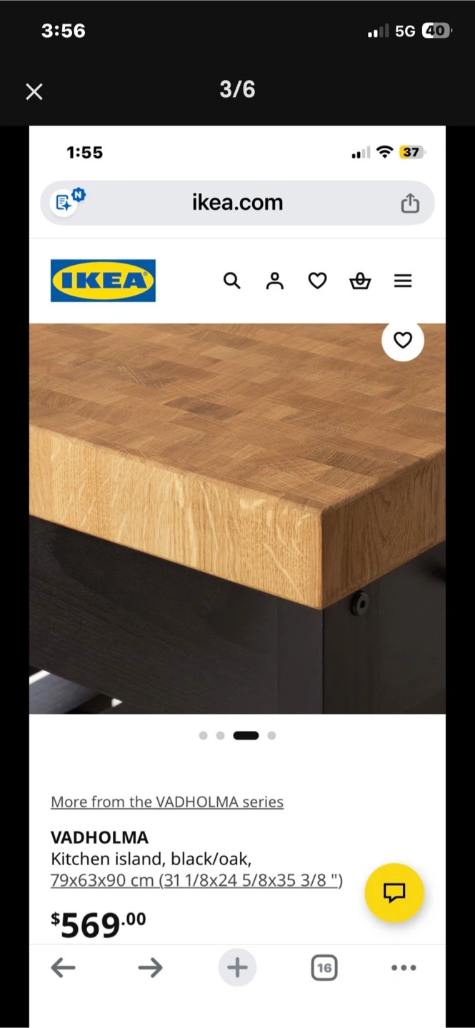 IKEA VADHOLMA Kitchen Island, Black/Oak - photo 4