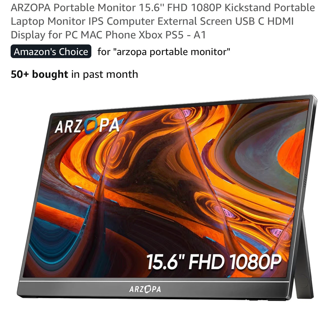 ARZOPI A1 Portable Monitor 15.6" FHD 1080P