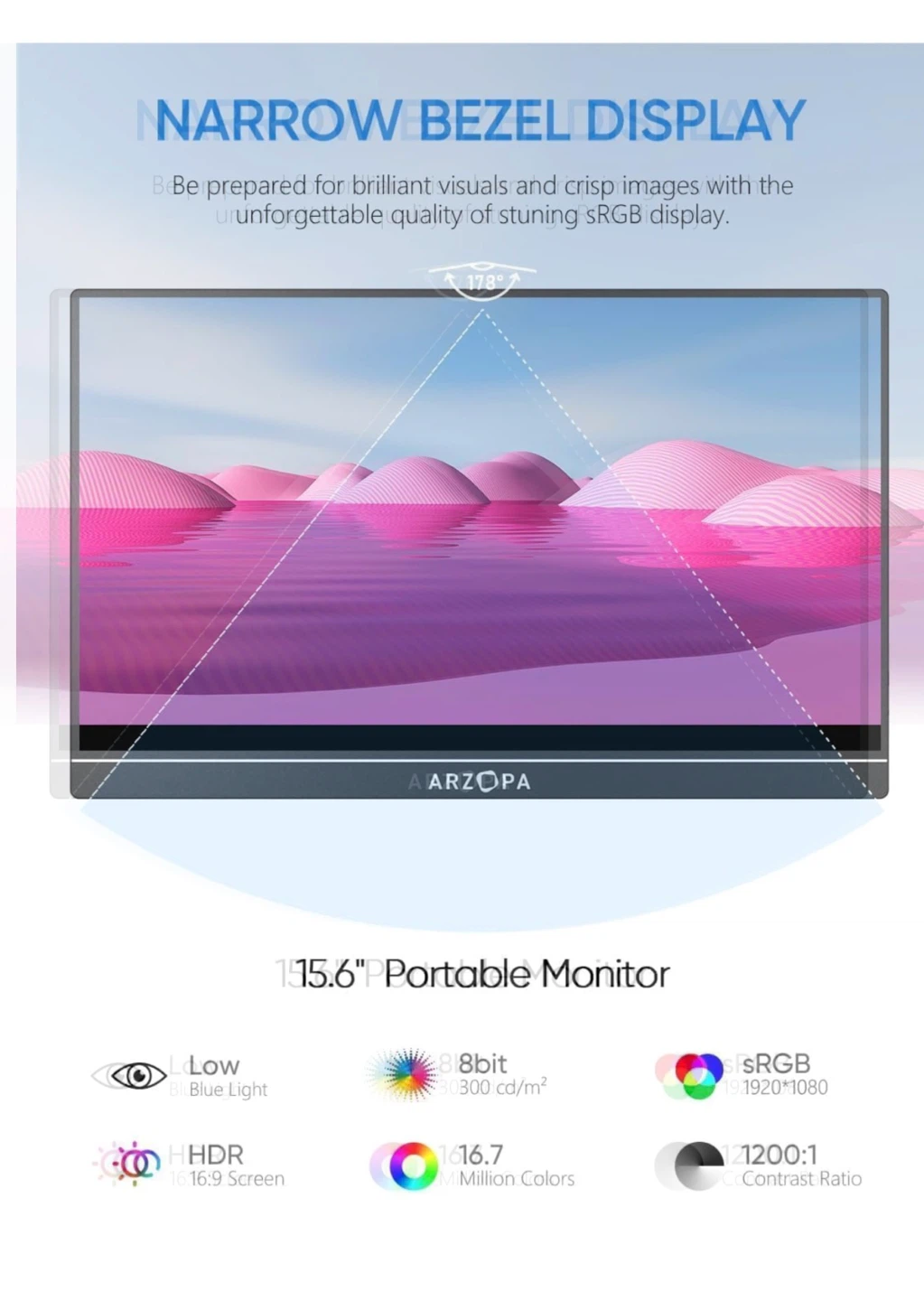 ARZOPI A1 Portable Monitor 15.6" FHD 1080P - photo 3