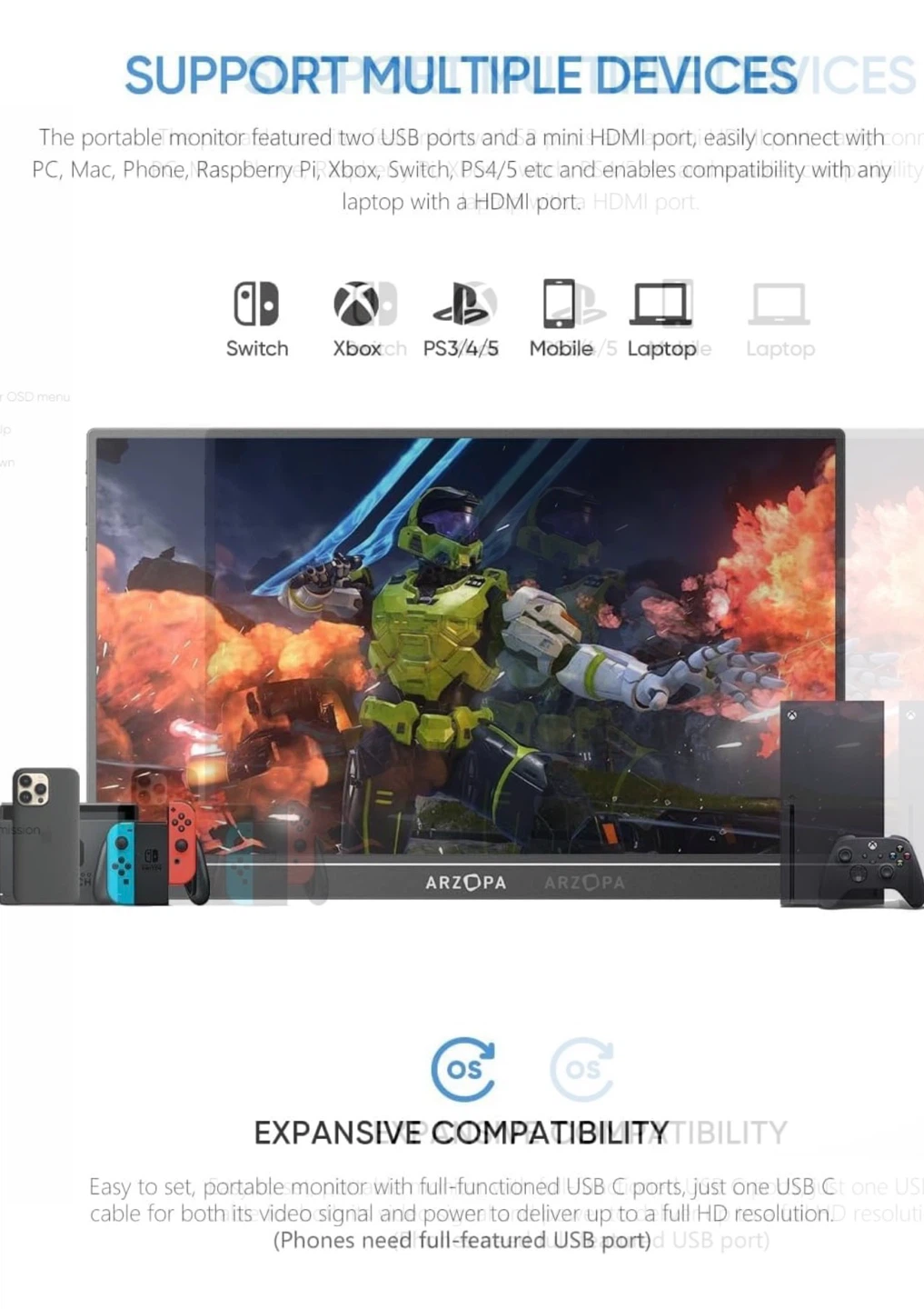 ARZOPI A1 Portable Monitor 15.6" FHD 1080P - photo 5