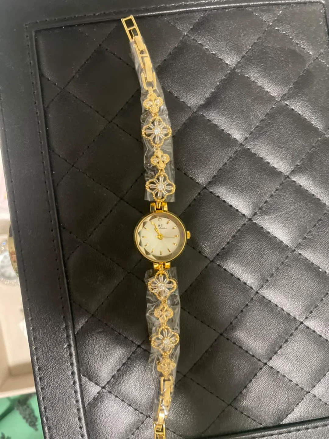 BS Ladies Gold Tone Watch with Rhinestone Accents