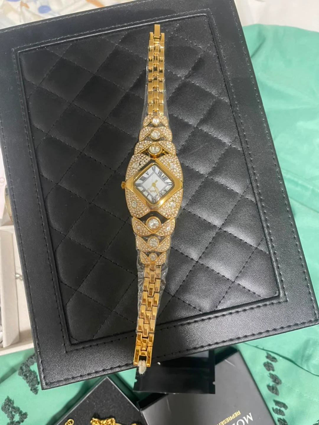 Gold Tone Fashion Watch with Rhinestones