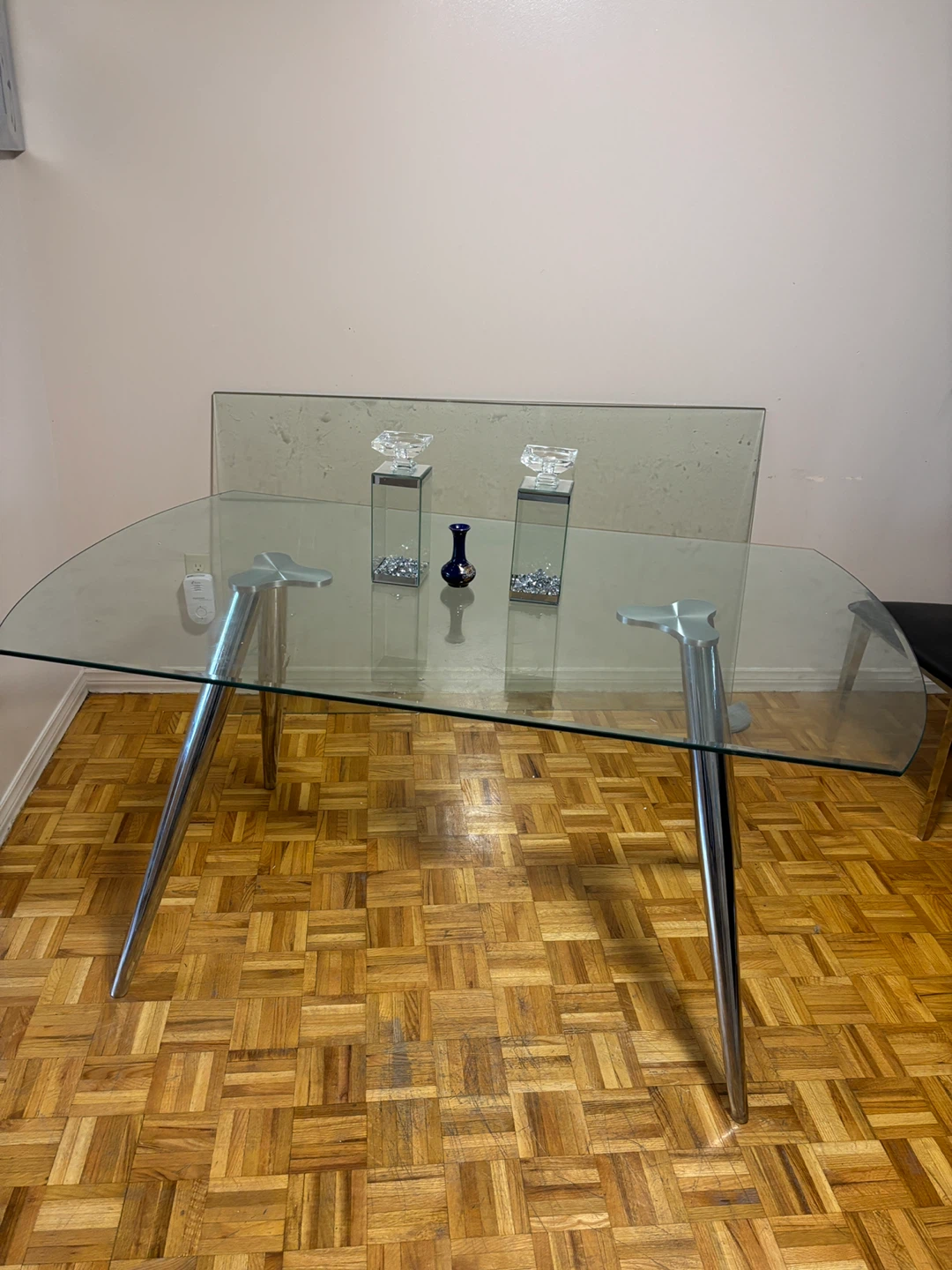Glass Dining Table with Chrome Legs