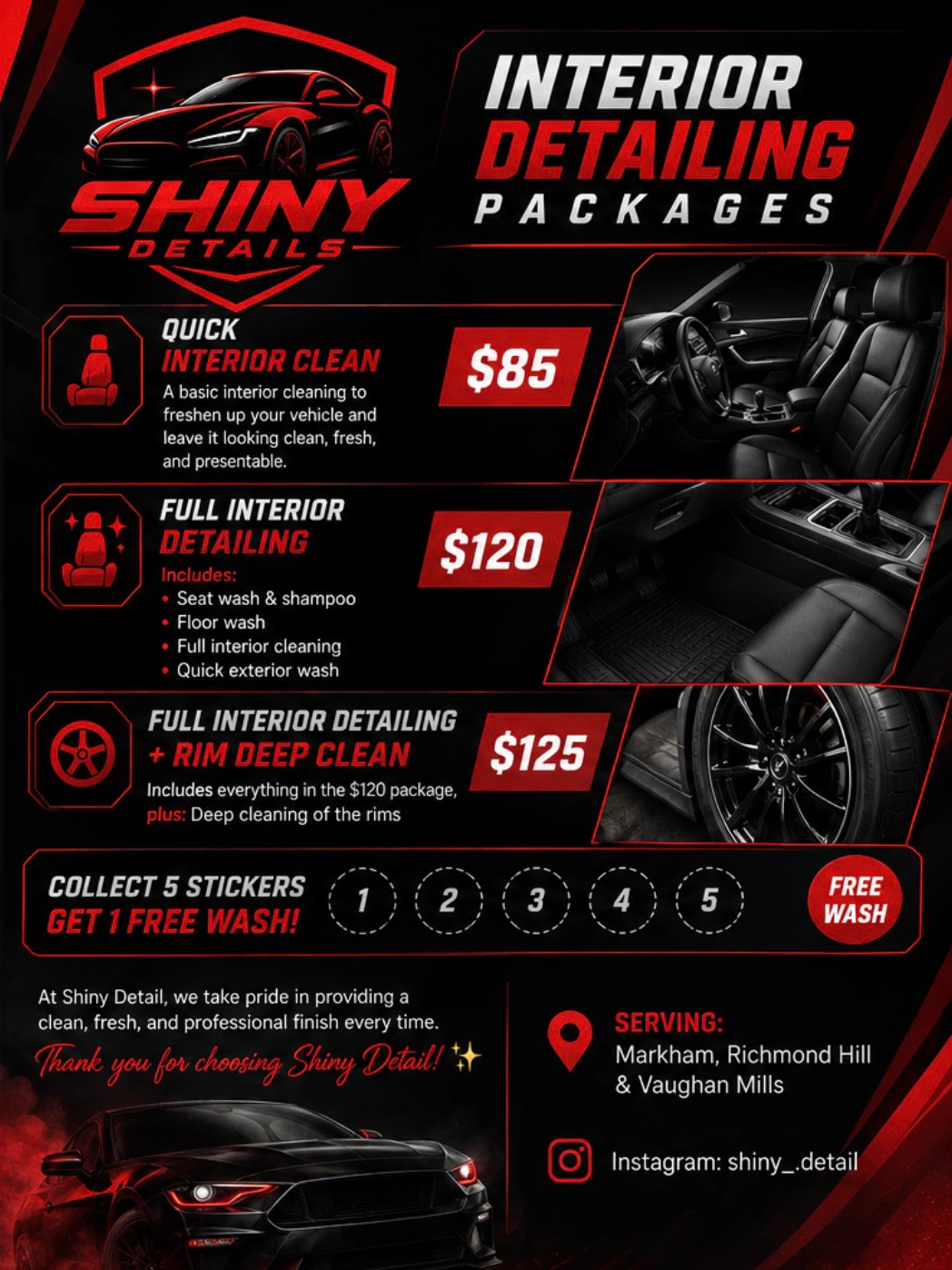 Shiny Details Interior Detailing Packages