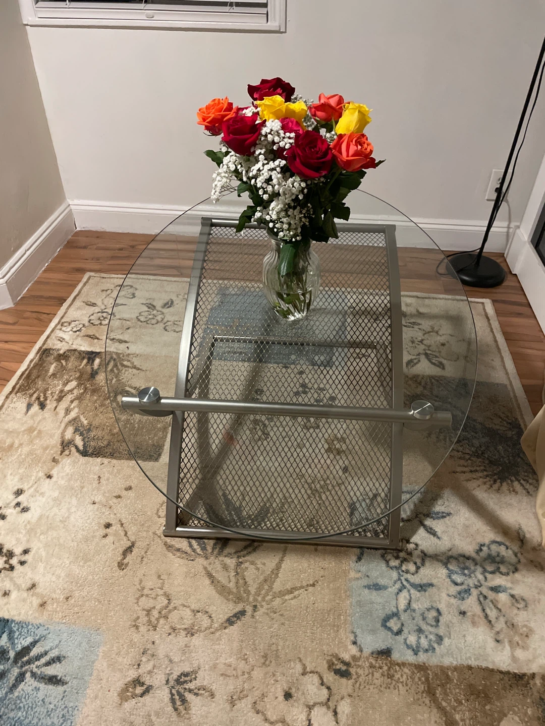 Glass Coffee Table with Metal Frame