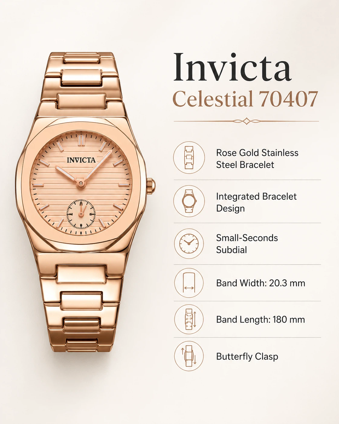 Invicta Celestial 70407 Rose Gold Stainless Steel Watch - photo 2