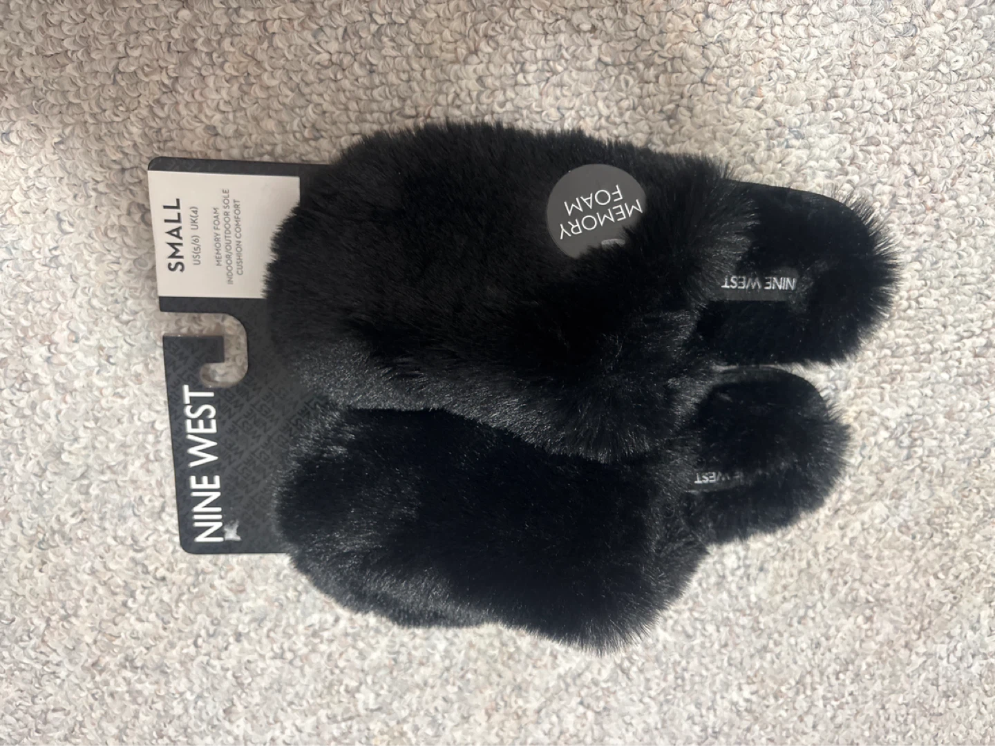 Nine West Black Faux Fur Memory Foam Slippers - Small